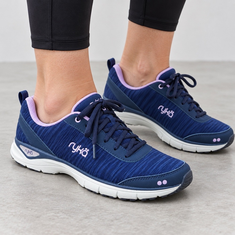 Ryka Sky Walk Navy Blue Purple Memory Foam Walking Shoes Women's Size 7.5 NEW